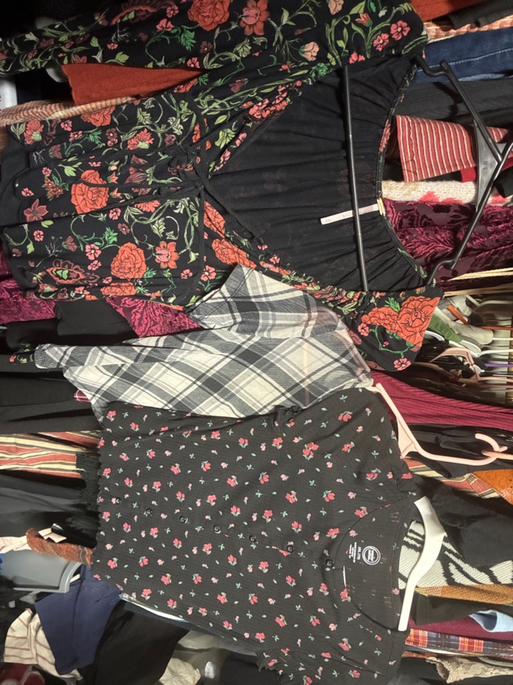 Free People Black Floral long sleeve and two Short sleeve Tees (3 top bundle)